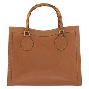 GUCCI Bamboo Hand Bag Leather Brown Gold